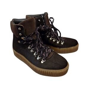 Shoe The Bear Agda Pony Hair Brown Hiking Platform Boots, Women's Size 7.5-8